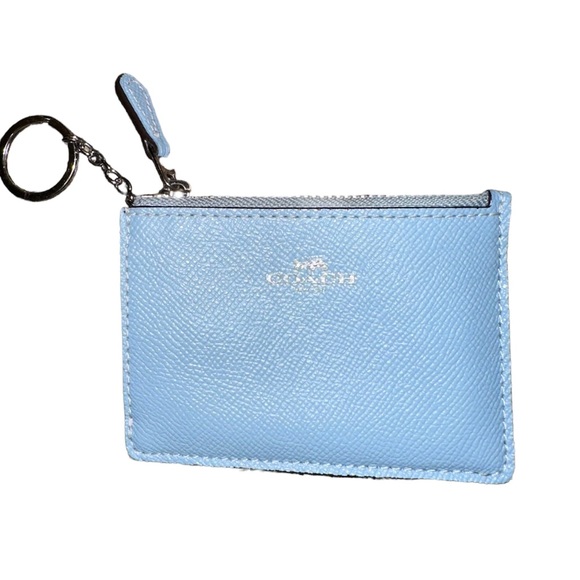 Coach Key Pouch With Gusset In Cross- Grain Leather | Baby blue | Authen… - Picture 2 of 4